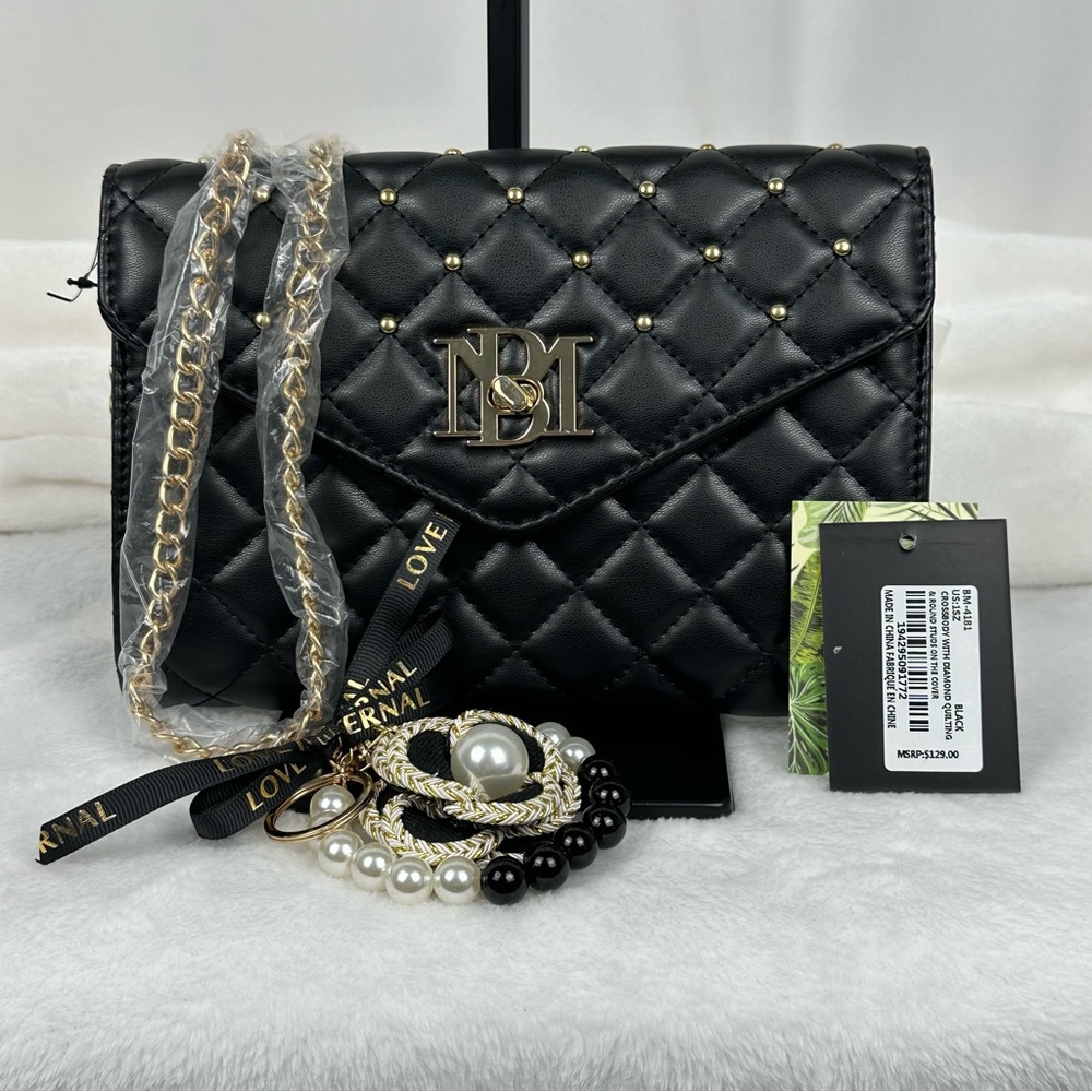 NWT Badgley Mischka Clutch/Purse with Camellia Flower Pearl Key Chain.
